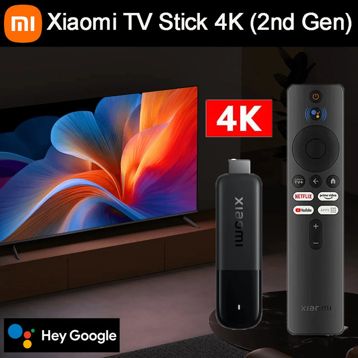 Global Version Xiaomi TV Stick 4K 2nd Gen 2GB RAM 8GB ROM BT5.2 Dolby Vision HDR10+ Wi-Fi 6 TV Dongle Portable Stream Media
